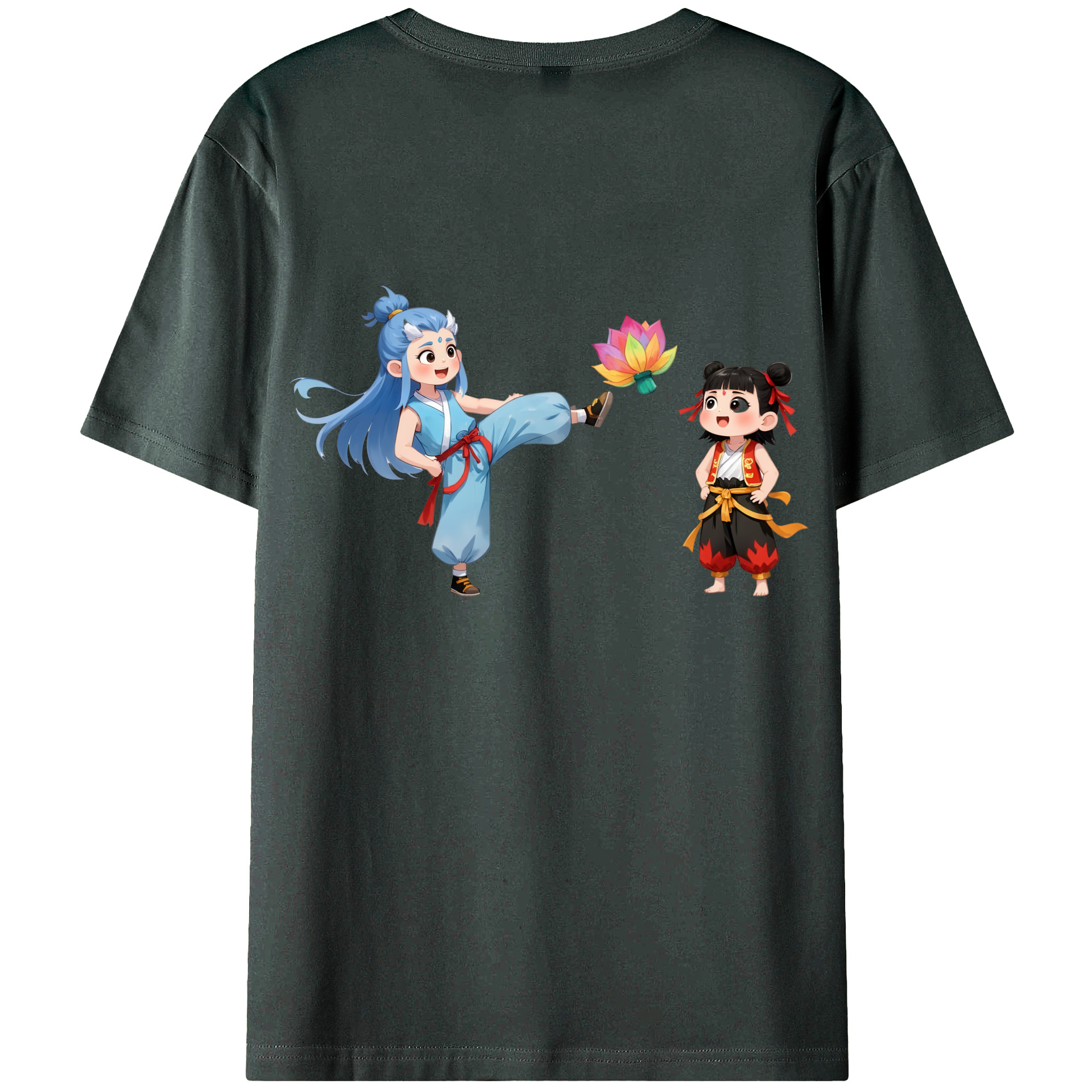 （画像用） Ne Zha 2 ナタ 魔童の大暴れ 綿100％ メンズ半袖Tシャツ（バックプリント） 通気性